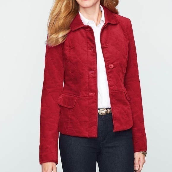 Talbots Red Velvet Diamond Quilted Button Down Round Collar Jacket/Blazer - Picture 1 of 13